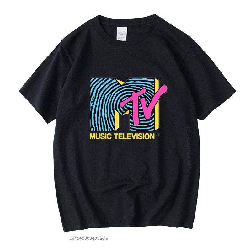 Mtv Fingerprint 80s Vintage Unisex Black Tshirt Unisex Tshirts Retro Graphic T Shirts Cotton T Shirt Unisex Women Tees Tops