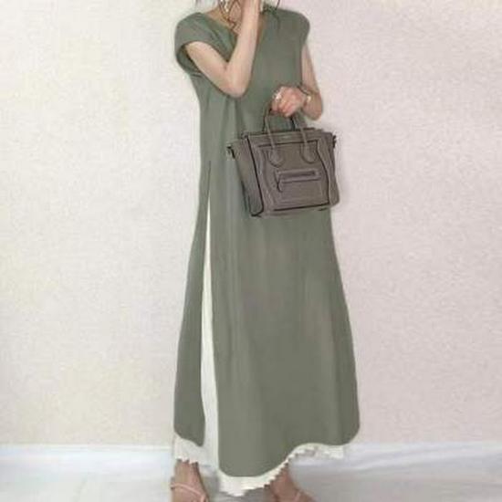 

Японское летнее платье свободного кроя с коротким рукавом и вставками - 3 цвета, большие размеры One Size зелёный