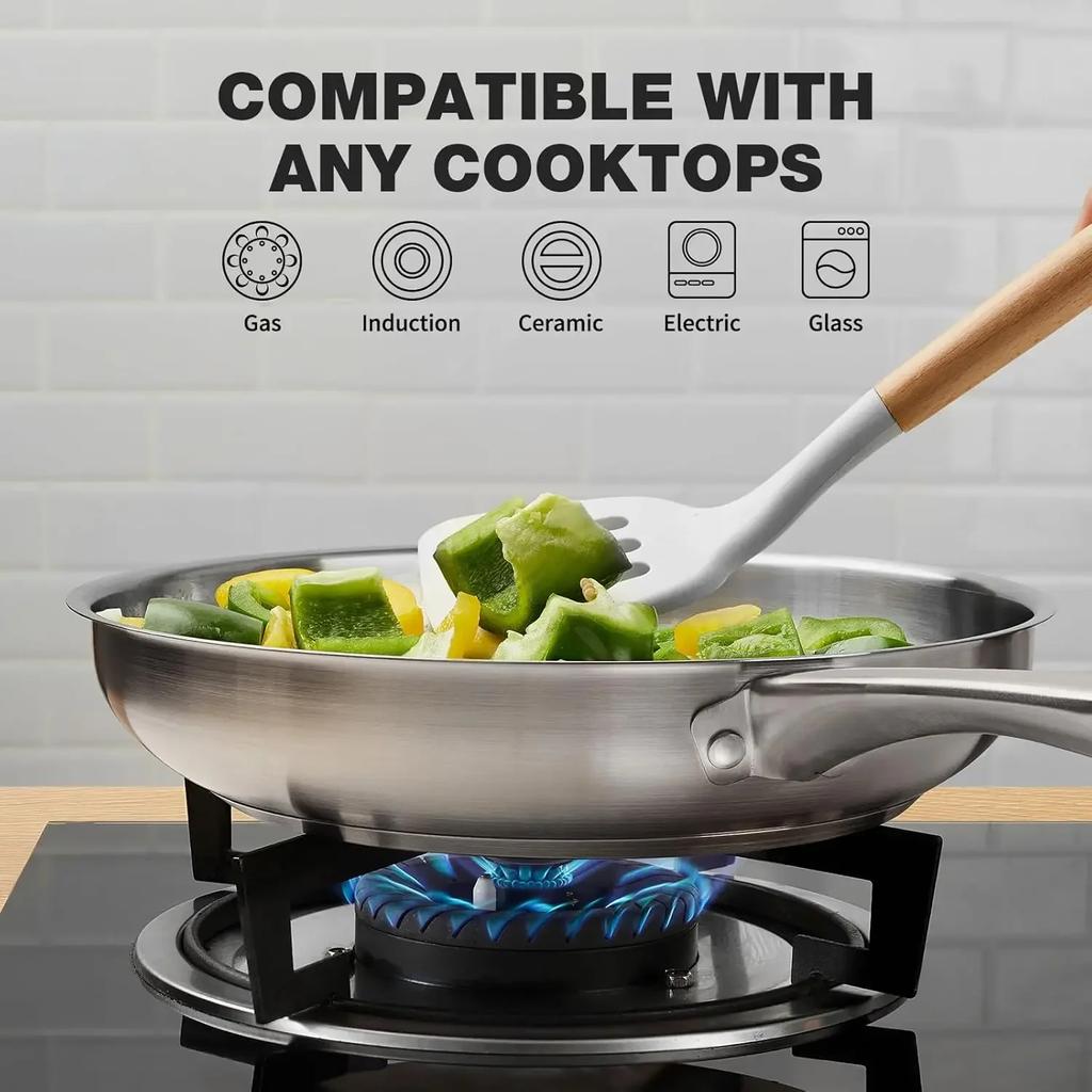 10 Inch 26CM Frying Pan 304 Stainless Steel Wok Pan Steel Skillet,Professional Grade Pans for Cooking Cooking Pot