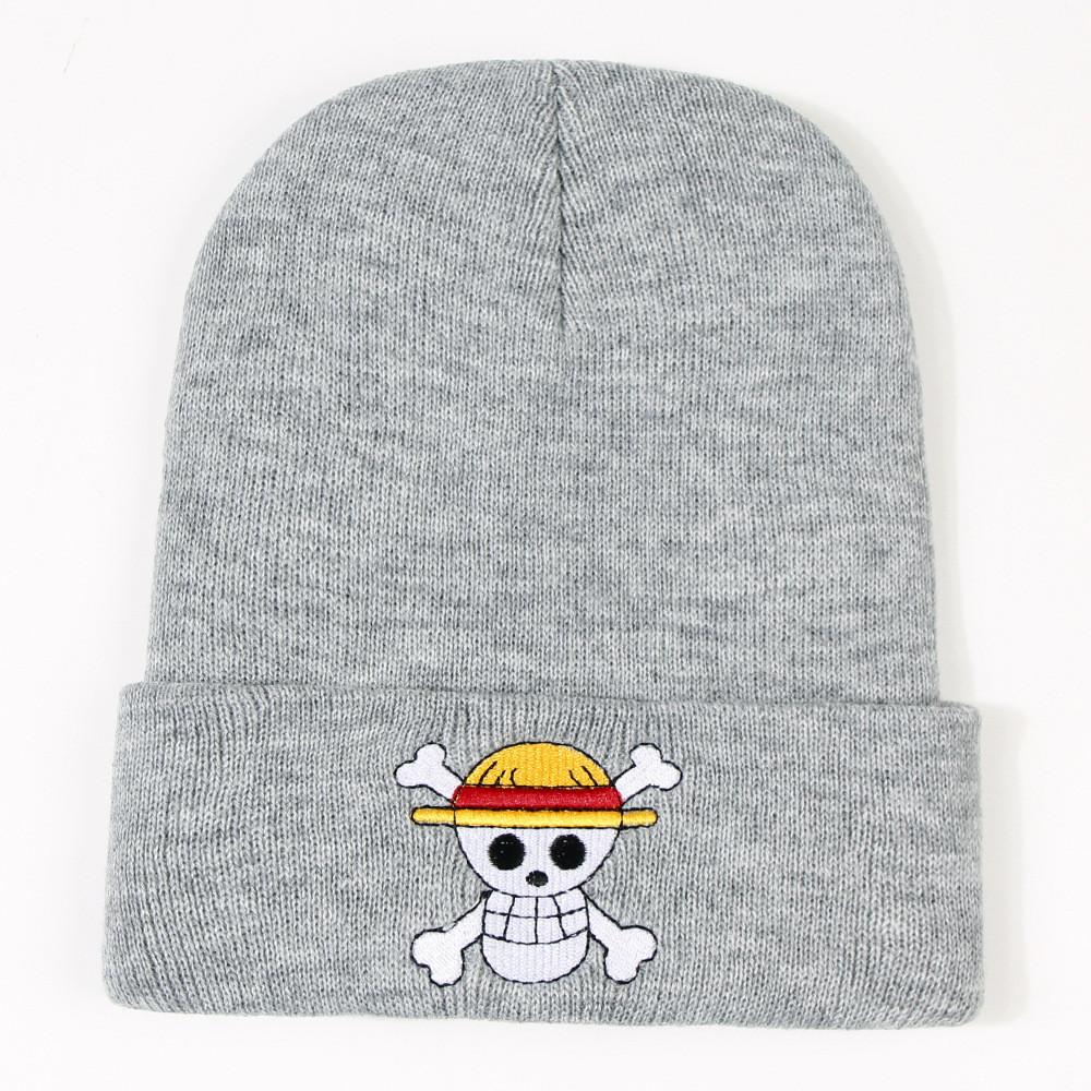 New Cosplay Anime One Piece Skull Knitted Hat Warm Street Dance Beanie Men Women Autumn Winter Hat Black Gray