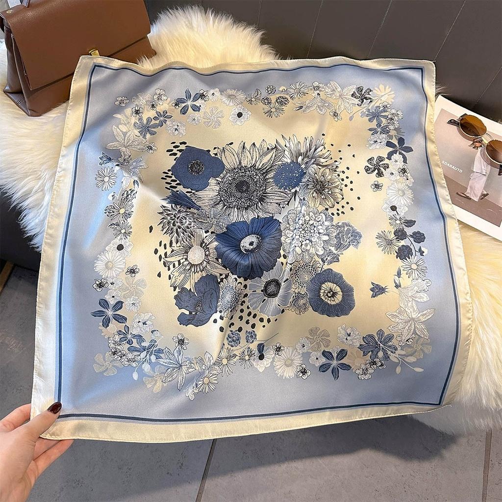 70Cm Small Square Simulated Silk Feminine Scarf Hijab Female Headband Kerchief Thin Neck Tie Wrap