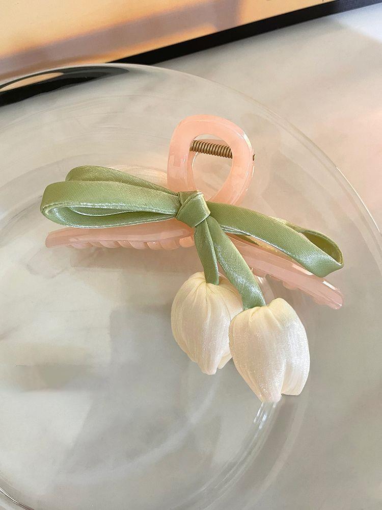 

Тканевая сетчатая заколка-бант с бахромой в виде тюльпана, милая, маленькая, свежая, простая заколка-краб, нишевый дизайн, головной убор