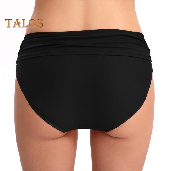 Damskie majtki od bikini ze średnim stanem, pełne pokrycie, marszczone, tankini, majtki do kostiumu kąpielowego, modelujące brzuch, majtki do kostiumu kąpielowego