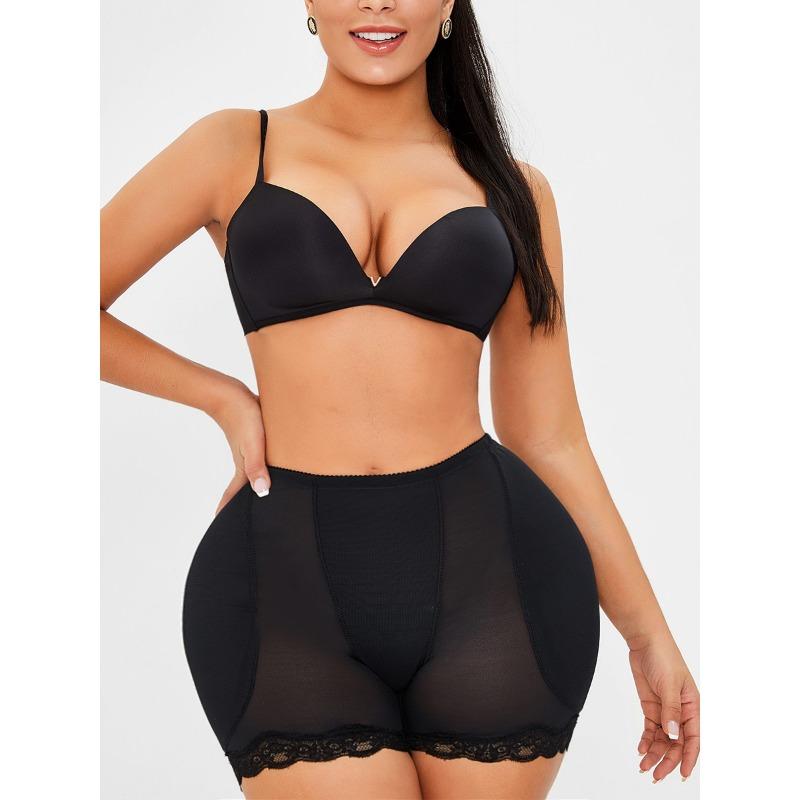 Women Lace Hem High Waist Tummy Control Butt Lifter Breathable Mesh Seamless Shapewear Shorts S чёрный
