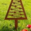 Durable Metal Yard Decor 3Pcs Rustic Christmas Tree Stake, Weathered Iron Art Xmas Heavy Duty Stake Design Decorative Garden Sign for Pathway