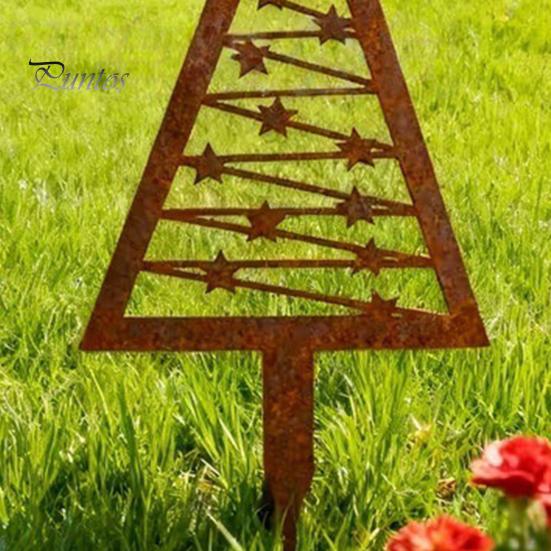 Durable Metal Yard Decor 3Pcs Rustic Christmas Tree Stake, Weathered Iron Art Xmas Heavy Duty Stake Design Decorative Garden Sign for Pathway