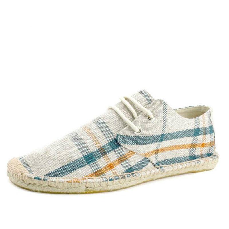 Neuer Herren Nationalstil Atmungsaktiv Schnürer Lässige Canvas Hanf-Innensohle Fischer Leichte Schuhe Herren Espadrille Flats Schuhe Sneakerser