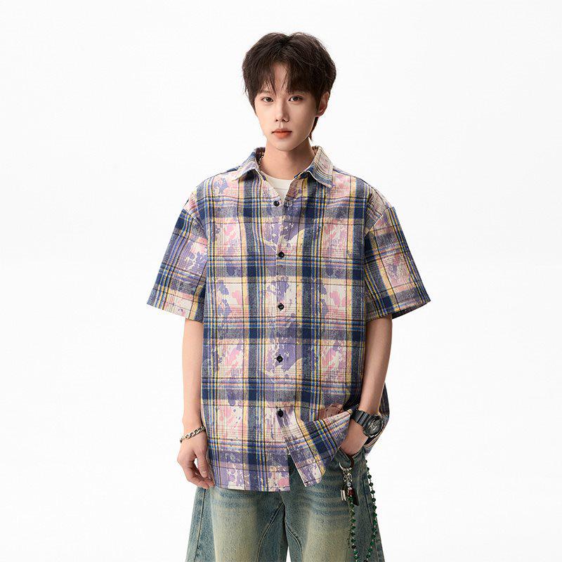 Herren Sommer Tie-Dye Color Block Kurzarmhemd - Hong Kong Stil Locker Lässig Oberteil