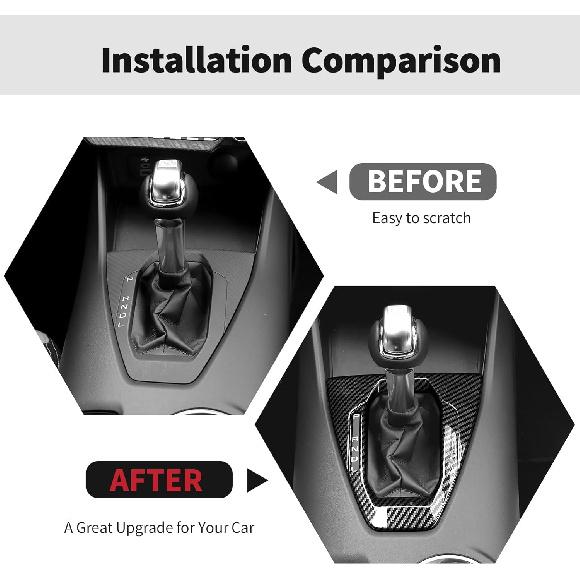 RT-TCZ Gear Shift Panel Cover Trim Center Console Interior Accessories for Ford Mustang 2024 2025,Automatic Gear (Black Carbon Fiber)