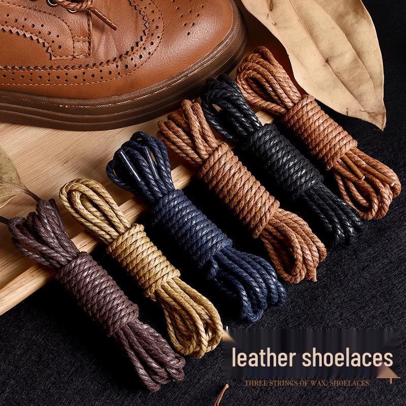 Waxed Leather Round Shoelaces for Casual Shoes and Boots (Black & White) Customizable