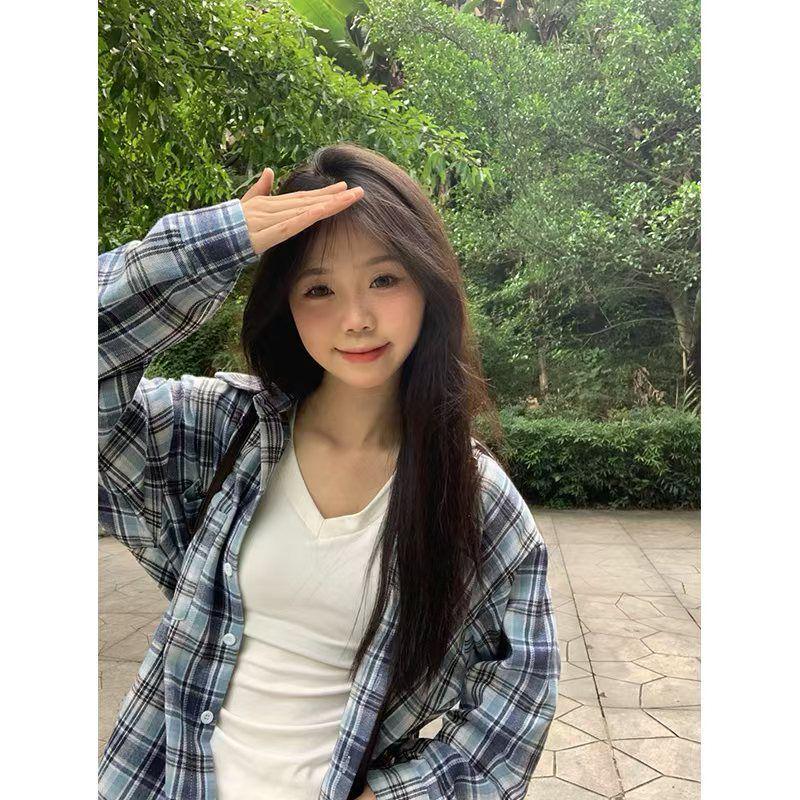 

Женская синяя клетчатая куртка-рубашка - Повседневная, Универсальная, Приталенный дизайн, Скрывает полноту, Нежный характер, Нишевый стиль. L синий