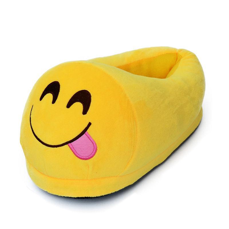 Emoji Plush Slippers With Nonslip Rubber Sole For Home Comfort And Relaxation