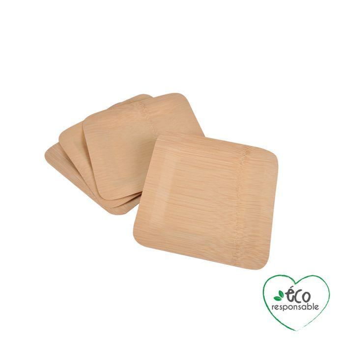 Set De 4 Assiettes a Dessert Carre En Bambou