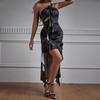 European and American New Street Sexy Hollow Retro Printing Sleeveless Off-the-shoulder Irregular Dress for Women