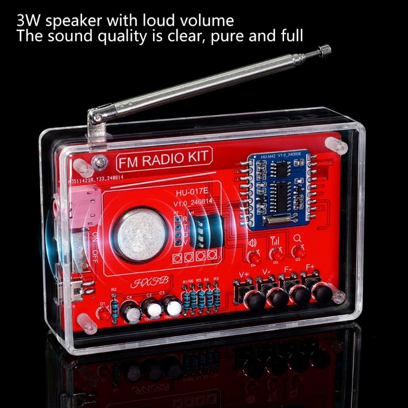 RDA5807 Standard DIY FM Radio Kit 87-108MHz Acrylic Case Optional Soldering Practice for Learning and Teaching