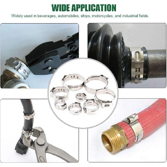 Keadic 80Pcs Single Ear Hose Clamps,1/4"-15/16" Stepless Ear Clamps with Ear Clamp Pincer 304 Stainless Steel Ear Clamps Cinch Clamp Rings Crimp Hose