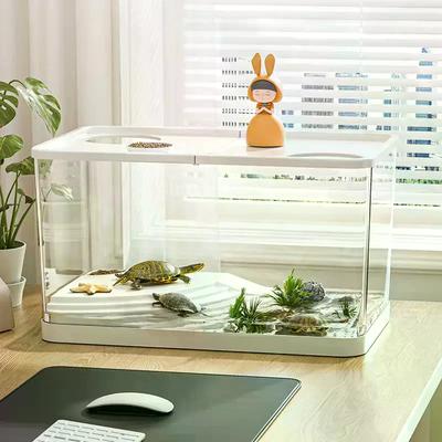 PET Neuer Transparenter Mini-Fischtank Aquarium Sturzfest Hydroponisch Mit Deckel Ökologisch Schreibtisch Zuhause Fauler Tank Schildkrötentank