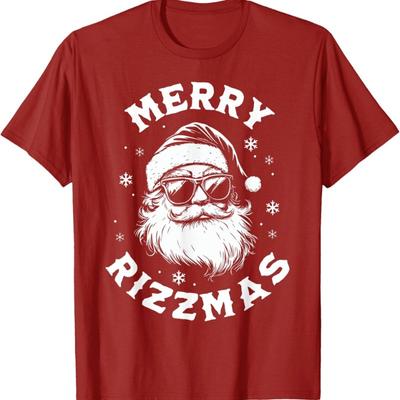 MERRY RIZZMAS Christmas Fun Printed Cotton Pullover Casual Loose Top T-Shirts Women’s