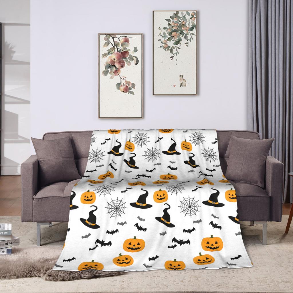 Halloween Blanket Coral Fleece Plush Witch Hat Black Bat Pumpkin Ultra-Soft Throw Blankets for Bedding Office Plush Thin Quilt