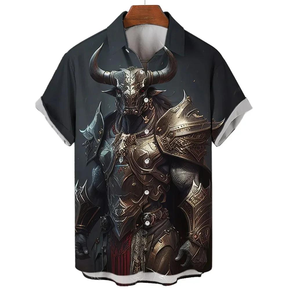 

Мужская рубашка с коротким рукавом, красивая рубашка с принтом льва, на пуговицах с лацканами, одежда унисекс, повседневная, большого размера, удобная мужская рубашка, новый стиль 2024 XL