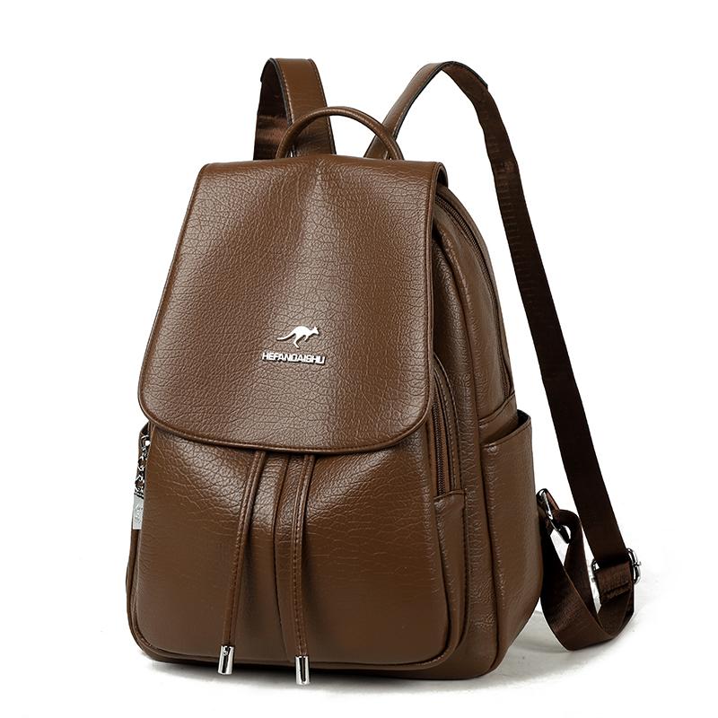 Rucsac-Geantă din Piele Ecologică Texturată cu Buzunar Frontal cu Clapetă Mâner Superior Rucsac Casual de Zi pentru Femei