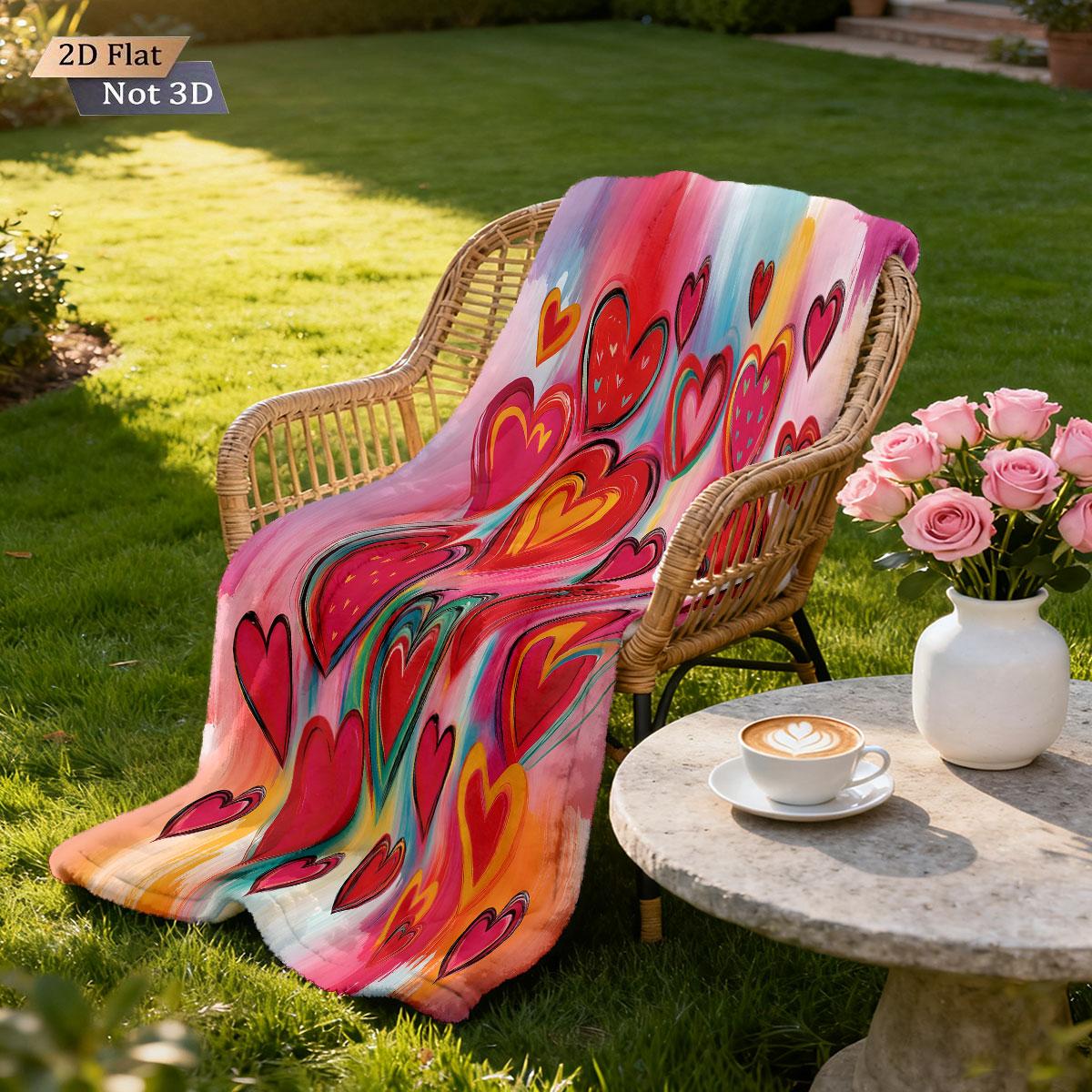 

1pc Valentine s Day red heart printed flannel blanket, multi size living room sofa, nap time leisure blanket, machine washable 70x100cm
