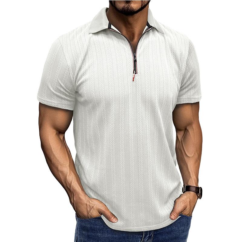 New Summer Men's Short-sleeved Jacquard Polo Shirt Lapel Zipper T-shirt Versatile Casual Loose Top