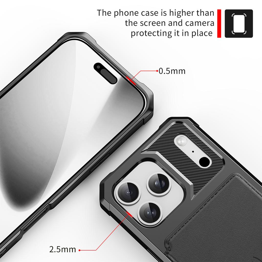 For iPhone 17 Pro Case with Card Holder PU Leather + TPU Phone Back Cover