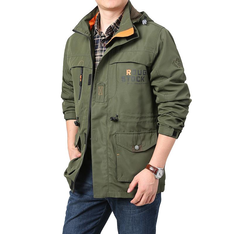 Jacket Men's Medium and Long Casual Outdoor Hooded Large Size Jacket Men's Jacket Spring and Autumn Clothing