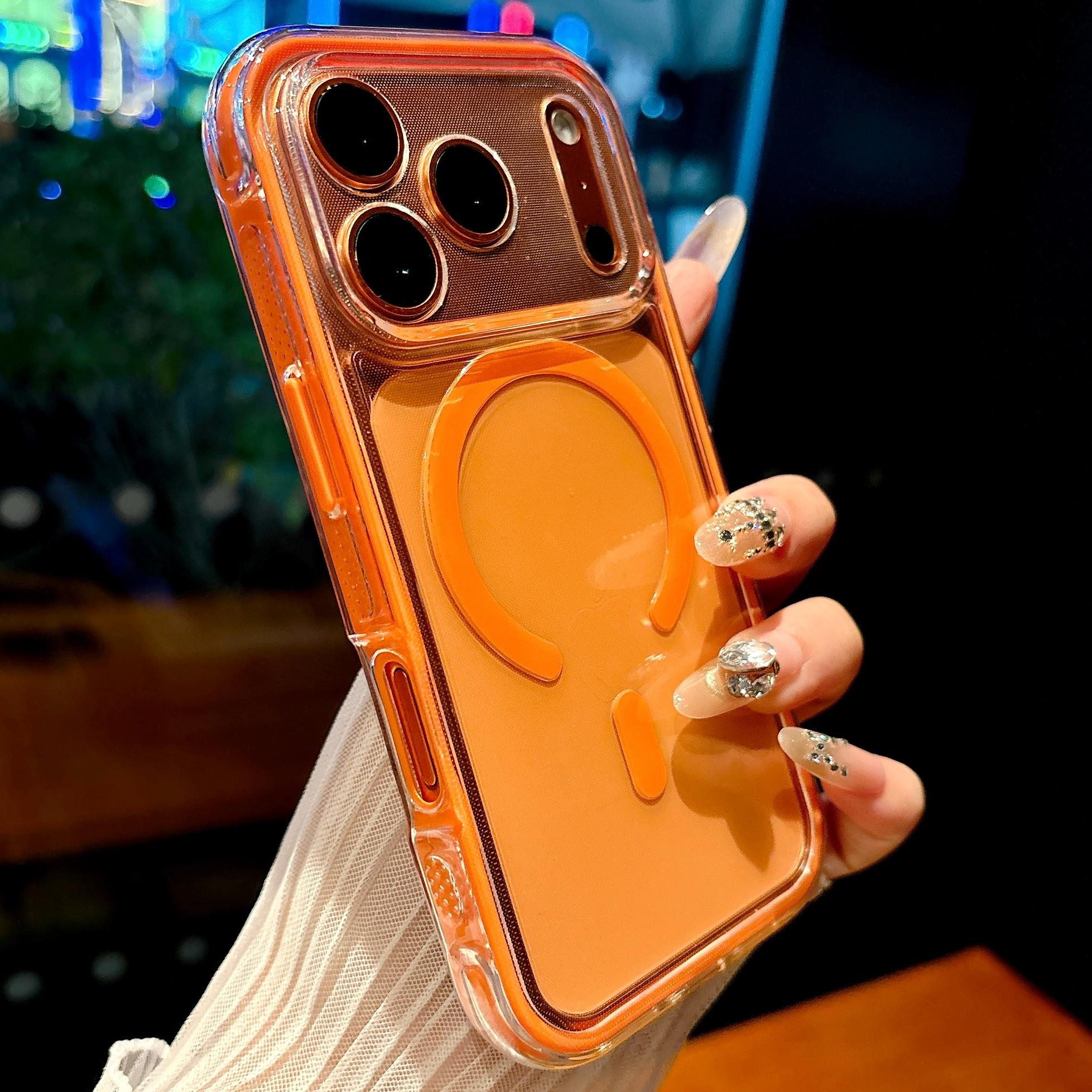 

Чохол-подушка безпеки для iPhone 17 Pro Max Магнітна бездротова зарядка Чохол для iPhone 16 Pro Max 15Pro 14 13 Pro 12 11 Ударостійкий чохол For iPhone 17 ProMax помаранчевий