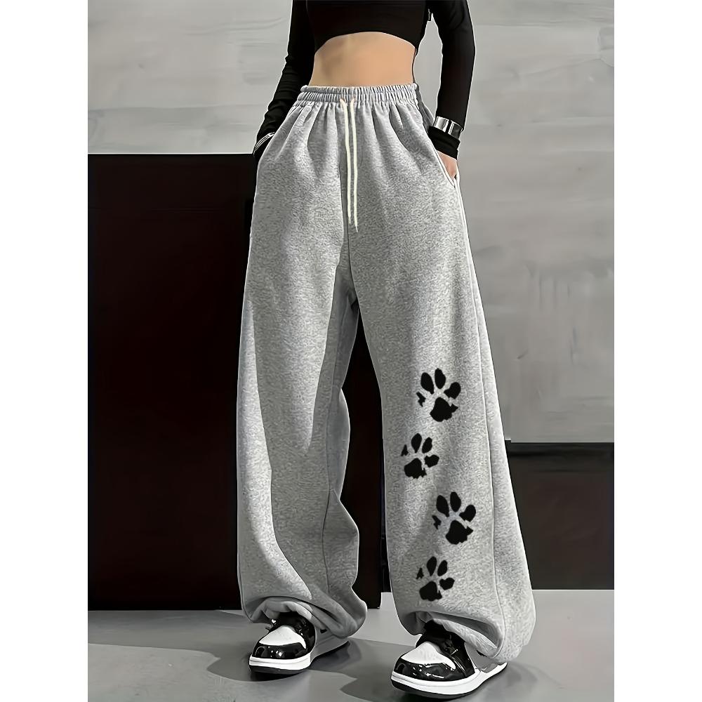 Sommer Damen Street Style Lässige Jogginghose mit Katzenpfoten-Aufdruck Frühling und Herbst Passform Streetwear