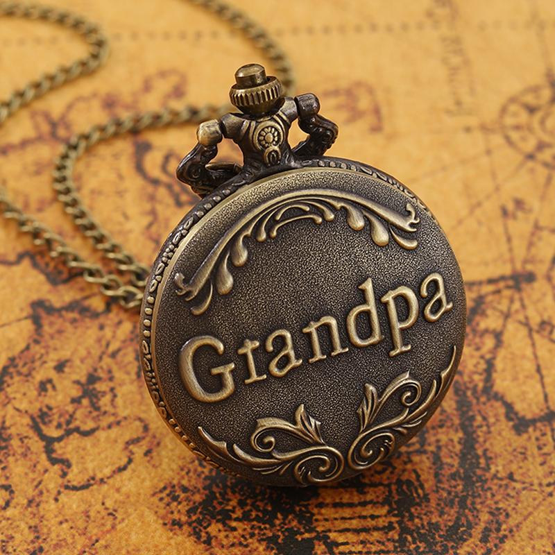 2 Pcs/set, “Grandpa” Men's Retro Fashion Copper Quartz Pocket Watch & 1PC Fashion Casual Mens Bracelet, Ideal Choice for Gifts To Grandpa