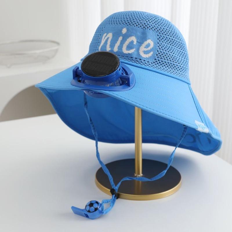 Children's Sun Hat Girls Solar Charging Fan Hat Shawl Bucket Hat Boys Neck Visor