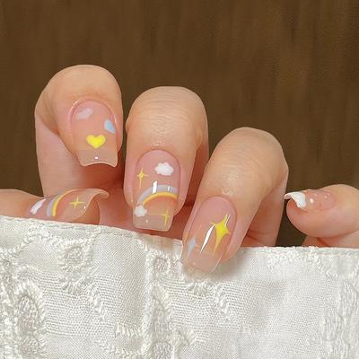 24 Pieces Medium and Long Ballet Nails, Cute and Childlike Rainbow Manicures, Boxed Ice-transparent Fake Nails.