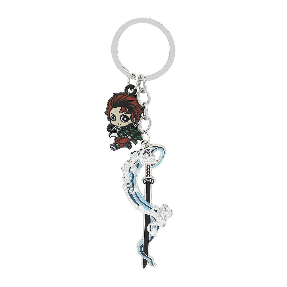 Anime Demon Slayer Keychain Kimetsu No Yaiba Figure Kamado Tanjirou Weapon Pendant Keyring Car Key Holder Fans Gifts