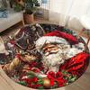 Elk Santa Claus Design Round Rug Non Slip Washable Mat For Living Room Bedroom Dining Entryway Christmas Home Decor