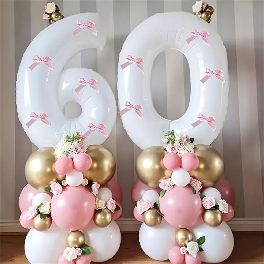 2pcs101.6cm Pink Bow Decoration White Digital Balloon for Birthday Anniversary Wedding Graduation Season New Year Decoration