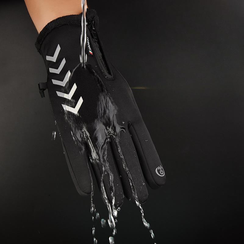 Warm Gloves In Autumn and Winter Outdoor Cycling Men and Women Sports Ski Plus Velvet Reflective Strip Touch Screen Gloves In Winter