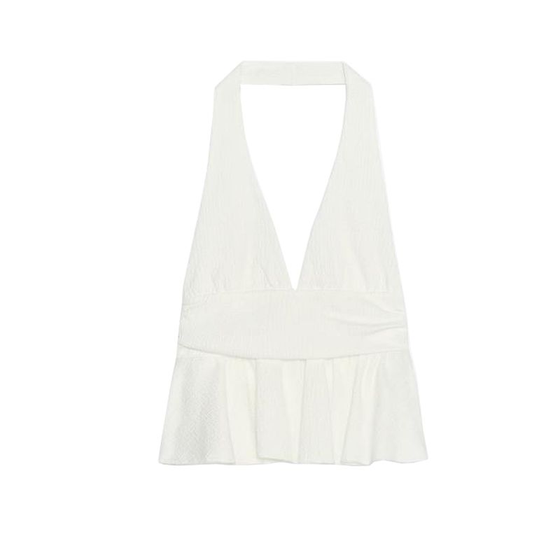 Summer New Product Women's Clothes Vacation Style Laminated Decoration Halterneck Collar Light Mature Wind Casual Tops 0347317