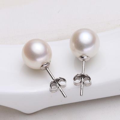 New 925 Sterling Silver Women Pearl Stud Earrings Fashion Simple Round Pearl Earring Jewelry Birthday Holiday Gift