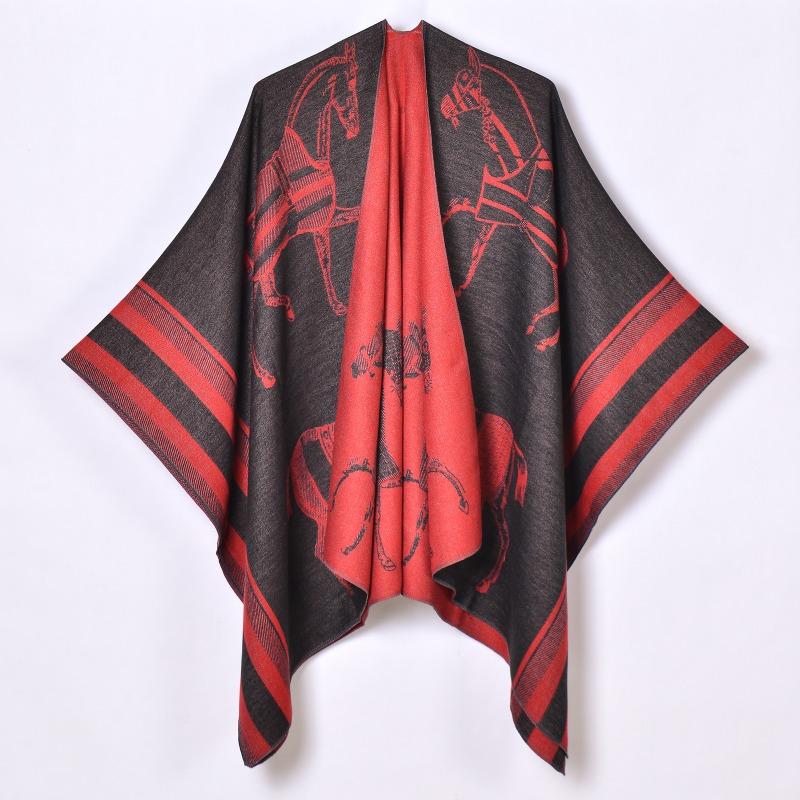 

High-end big-name women s versatile shawl with women s autumn and winter simple retro warm cape recommended by bloggers 135*155CM