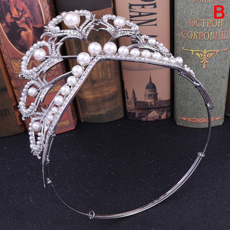 Tiara de Mireasă Perlată Handmade Coroană Mare de Păr Diademă pentru Petrecere/Concurs