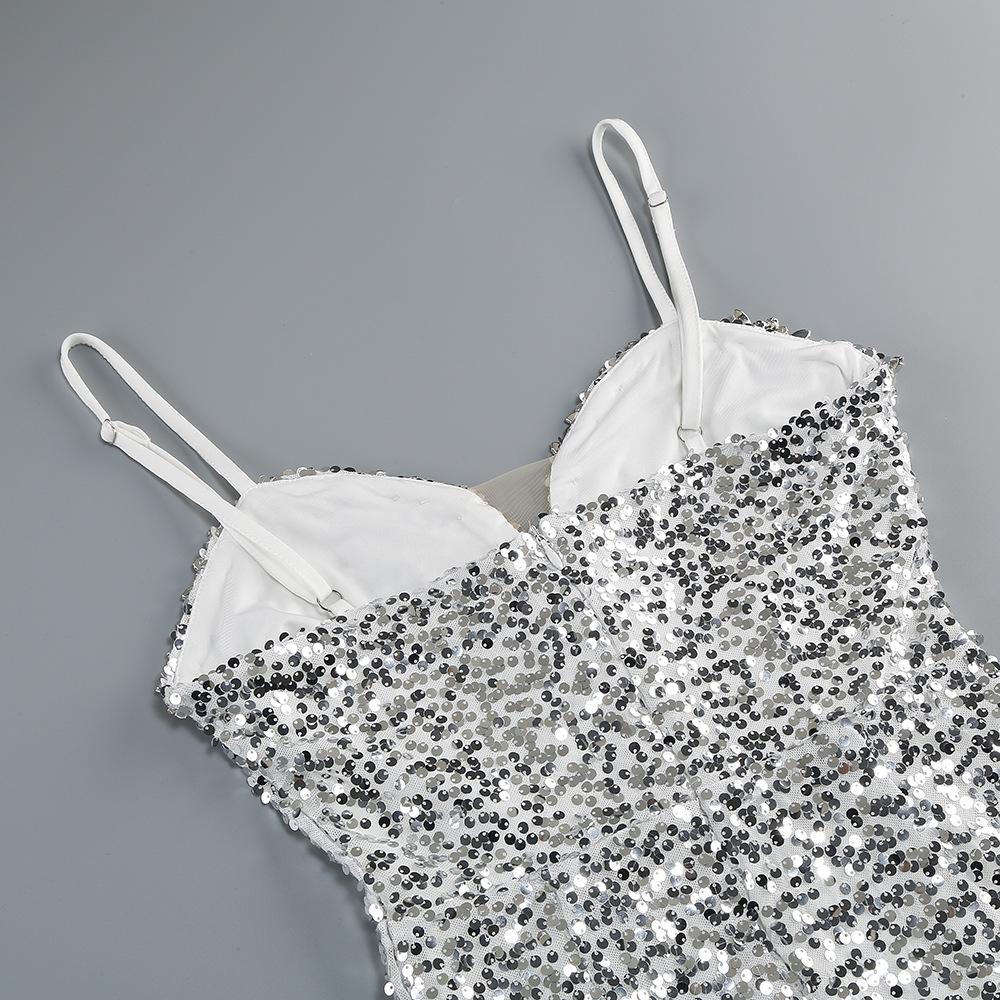 Europäisch-amerikanisches Pailletten-V-Ausschnitt Party-Minikleid - Sexy, Slim Fit, Kurze Länge, Eleganter Stil