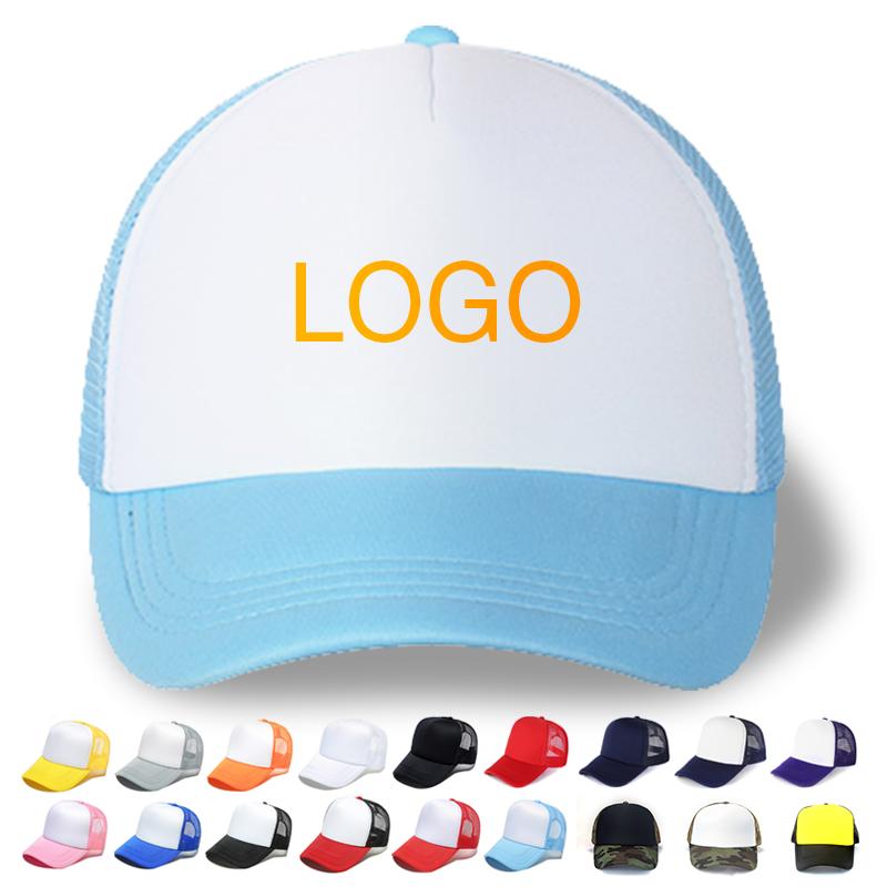Small Size Children Snapback Caps Custom Cheap Blank Men Flat 5 Panel Foam Mesh Trucker Hat Cap Snapback Foam Promotional Cap