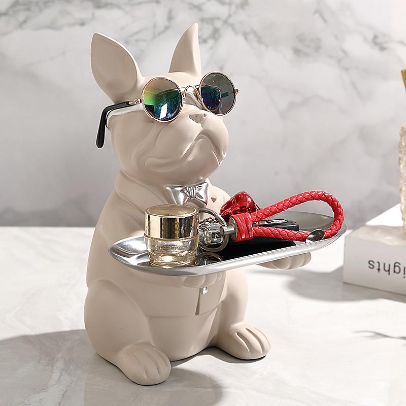 Französische Bulldogge Tischskulptur mit Ablage und Münzaufbewahrung