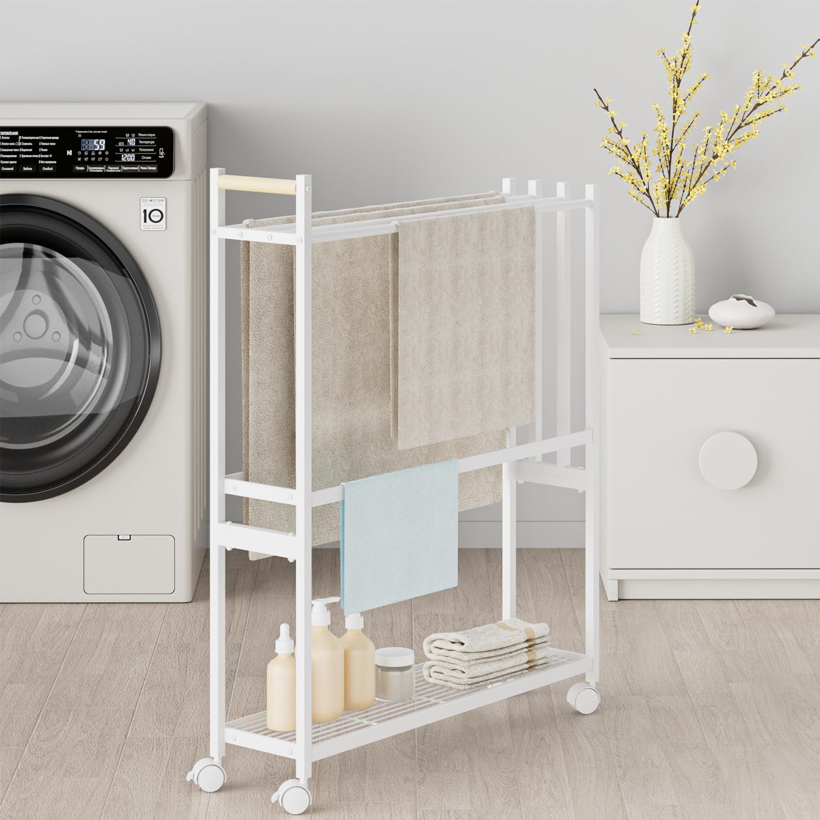 

Держатель для банных полотенец TTWO с полкой для банных полотенец x x Можно повесить на Подходит для больших Банное полотенце Полотенце для сушки Банное полотенце Кухонное полотенце Прачечная Легко белый