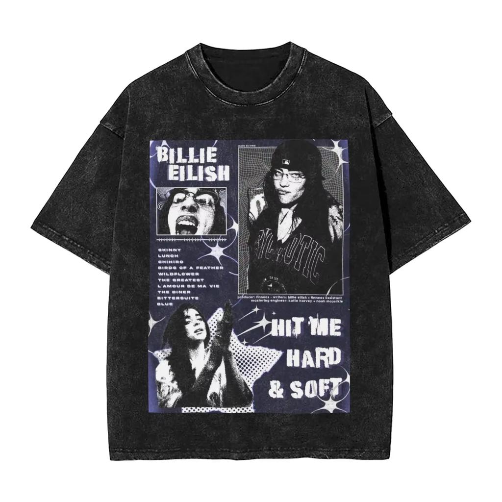 2026 Billie Eilish Funny Poster Graphic Print T-shirt Men Women Fashion Vintage Washed Cotton O-neck Summer Tee Oversized Casual Short Sleeve Top