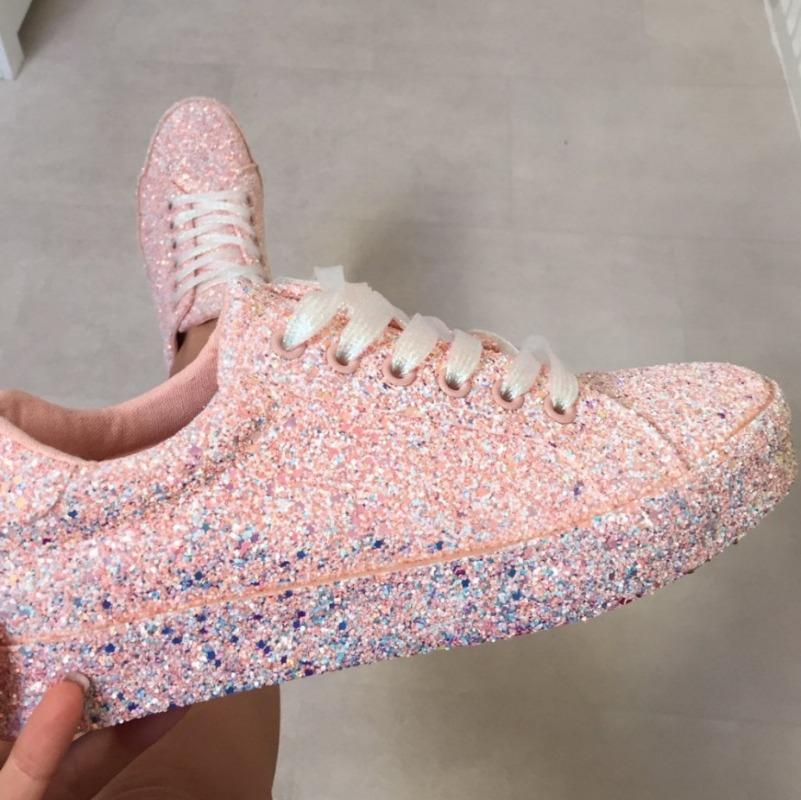 Plus Size 35-43 Sequin Platform Trainer Sneakers Flats Shoes Comfortable Shoes for Women Lace Up Casual Zapatos De Mujer