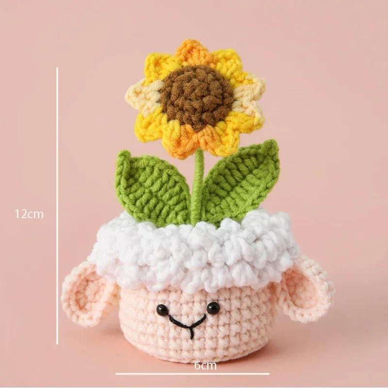Mini Animal Crochet Potted Cute Handwoven Cartoon Flowers Creative Hand-knitted Car Home Desktop Shelf Decor Items Gift