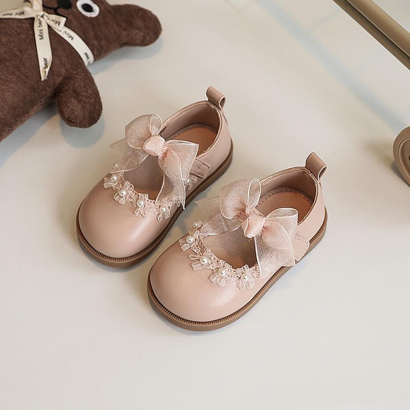 Prinsesskor, Trendiga Små Läderskor, Matchande Klänning Mjuksulade Skor, Föreställningsskor